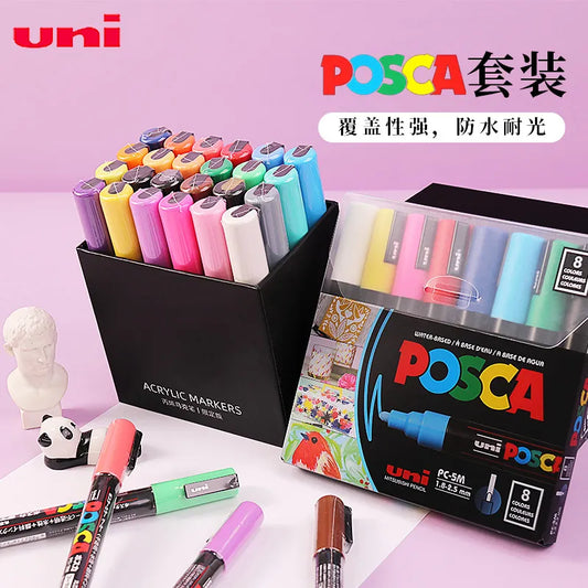 Uni Posca Paint Marker Pens Set NEW Package PC-1M PC-3M PC-5M PC-8K 15K Pigment Rotuladores graffiti drawing pen For Rock Cerami