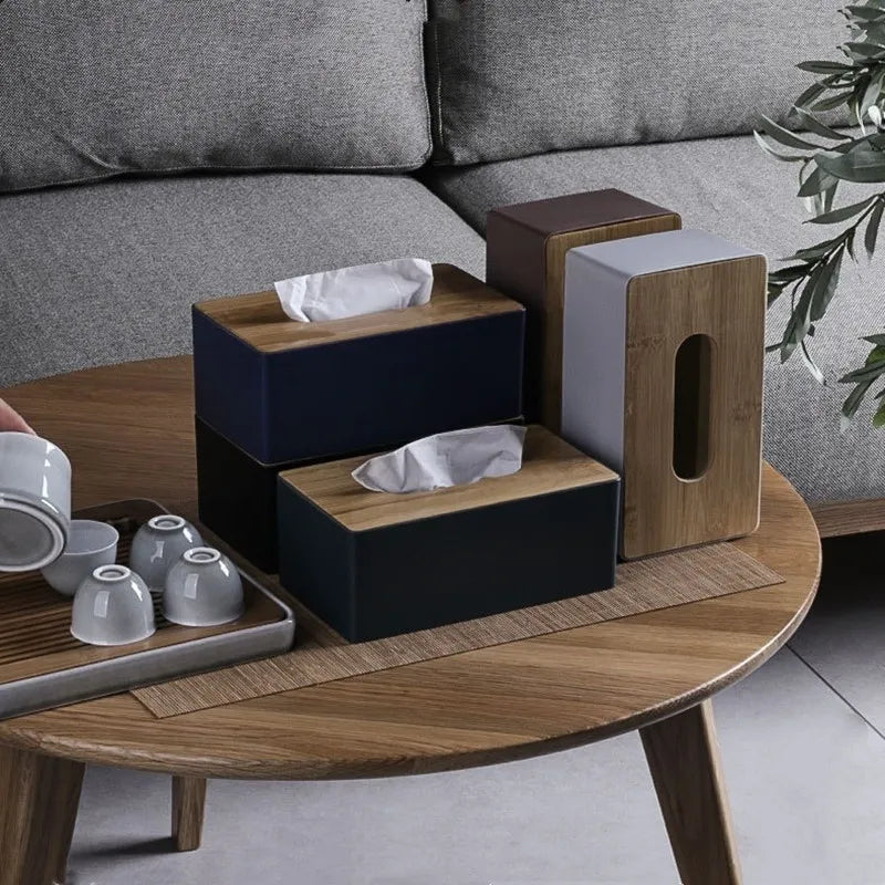 Caja de pañuelos, soporte para servilletas, caja de papel, contenedor, cubierta de bambú, caja de almacenamiento de madera maciza para Hotel, decoración de mesa para el hogar