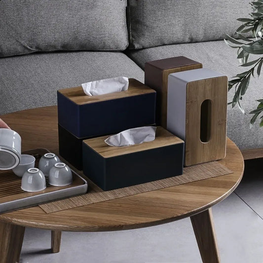 Tissue Box Napkin Holder Case Paper Box Container Bamboo Cover Solid Wood Hotel Storage Box Home Table Decoration