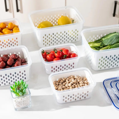 Caja de almacenamiento para conservación de refrigerador, escurridor, contenedores de almacenamiento, caja sellada, caja de drenaje de calidad alimentaria para verduras y frutas