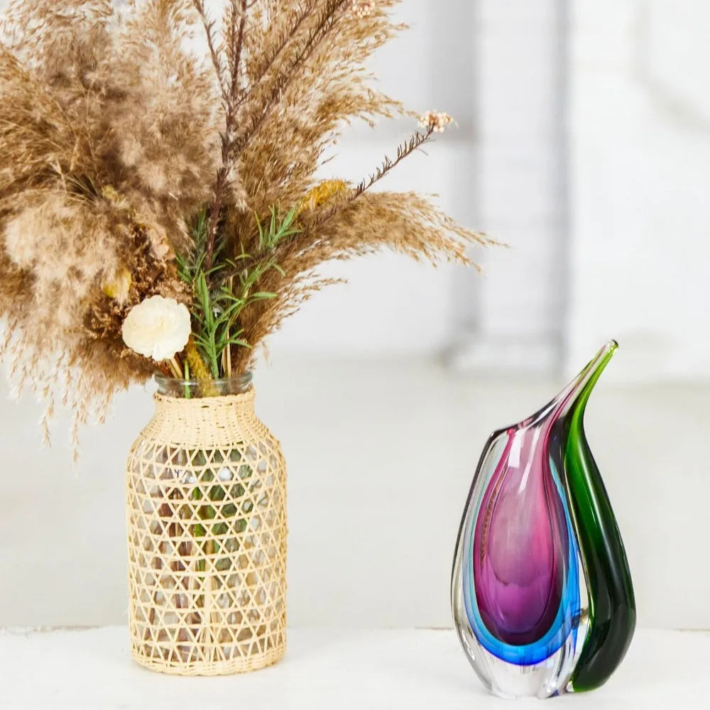 Vases Hand Blown Multicolor Sommerso Teardrop Art Glass Vase for Decor 9.5 Inch Tall Centerpiece Table Decoration Home Room