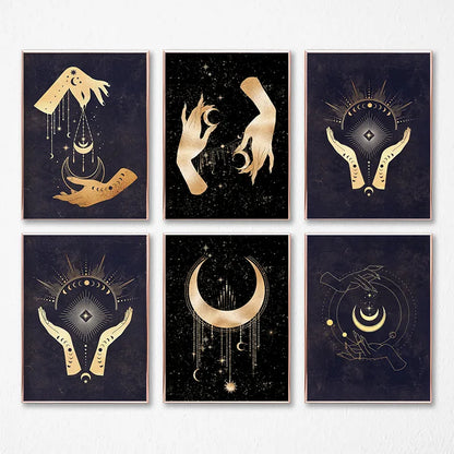 Witchy-pintura en lienzo para decoración de pared, carteles celestiales de sol y luna, impresiones de arte de brujería, cuadros de pared abstractos, decoración del hogar