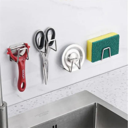 Kitchen Stainless Steel Sink Shelf Sponges Holders Adhesive Drain Drying Rack Wall Hooks Accessories Storage Organizer