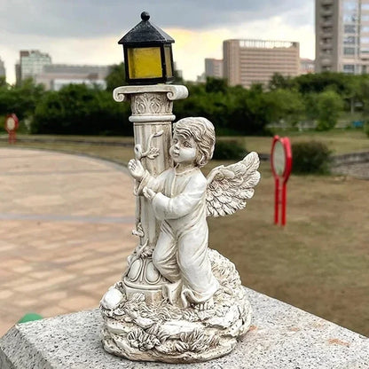 Nueva lámpara Solar, columna romana europea, escultura de Ángel, jardín al aire libre, patio, decoración del hogar, artesanías de resina