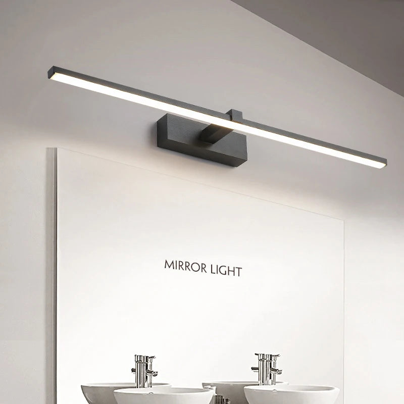 Lámpara de pared LED moderna para baño, lámpara de pared de tres colores, Led NEGRO de aluminio, accesorio de lámpara en línea para espejo de baño blanco