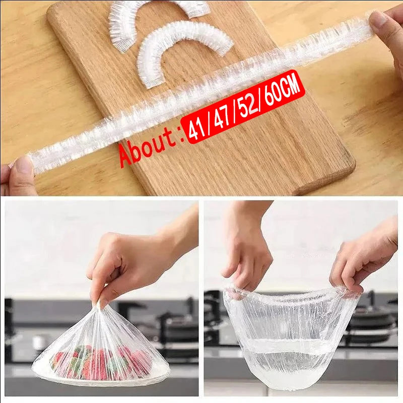 Disposable Food Cover Plastic Wrap Fruit Food Cover Bags Elastic Plastic Wrap Cover Food Grade Storage Bag Kitchen Organizer