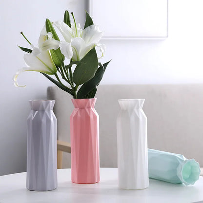 Florero moderno de plástico blanco y rosa, maceta, cesta, decoración nórdica para el hogar y la sala de estar, adorno, arreglo floral