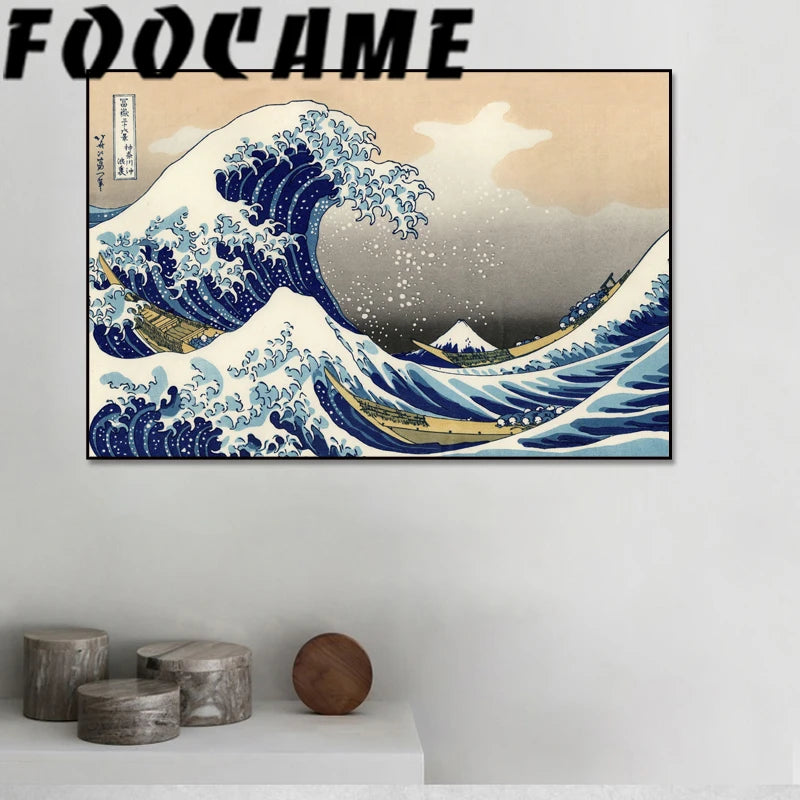 Póster de Katsushika Hokusai con volante grande Kanagawa, lienzo impreso Vintage, pinturas para pared de salón, arte, obra de arte, decoración japonesa