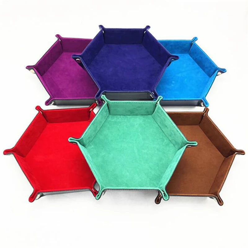 Bandeja de almacenamiento plegable para juegos de dados hexagonales, soporte de doble cara gruesa de cuero PU y tapete para dados de terciopelo, suministros de oficina