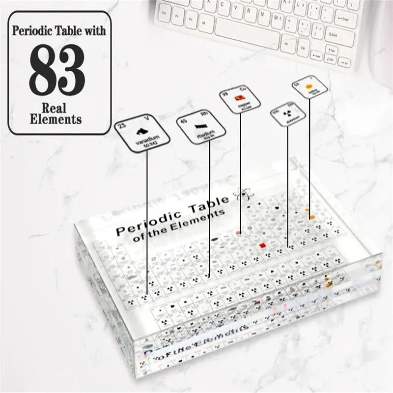 Tabla periódica con elementos reales Fuente acrílica 3D Tabla periódica química de elementos 83 muestras Regalo de química Periodsystem