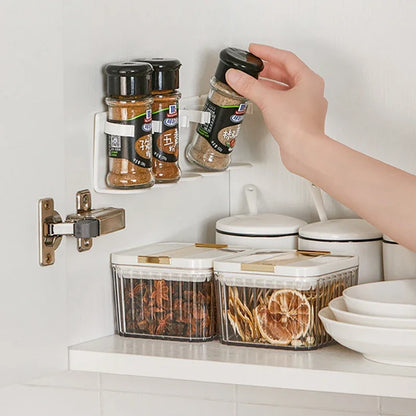 Wall Spice Bottle Rack Kitchen Seasoning Storage Holder Self Adhesive Plastic Clip Cabinet Door Hooks Spice Jar Dispenser Holder