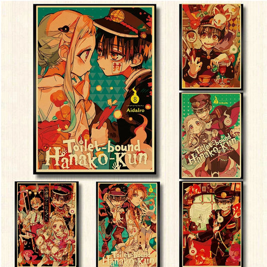 Vintage Japanese Anime Jibaku Shounen Hanako-kun Retro Wall Art posters For Home/Bar decoration Kraft Poster Painting Wall Decor