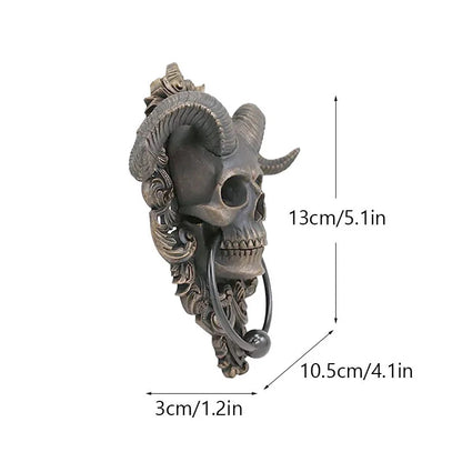 Resin Punk Satan Skull Sheep Head Ring Statues Wall Hanging Decoration Home Door knocker Interior Object Accessories