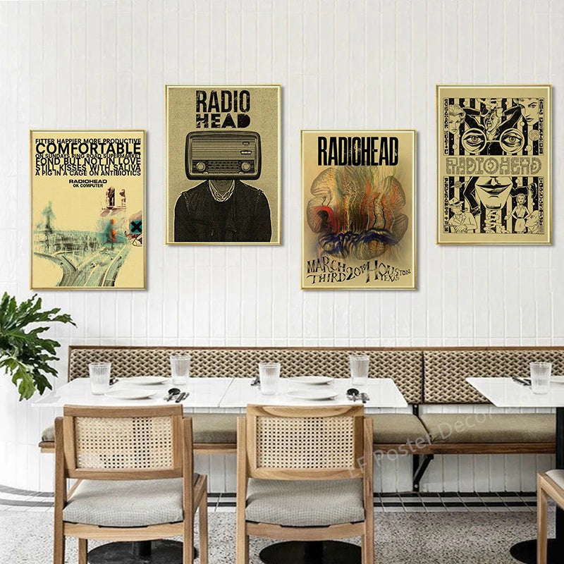 Póster Artístico musical de Radiohead de banda de Rock, impresiones Retro, carteles de álbum, decoración Vintage para el hogar, habitación, Bar, cafetería, imagen estética, pintura de pared