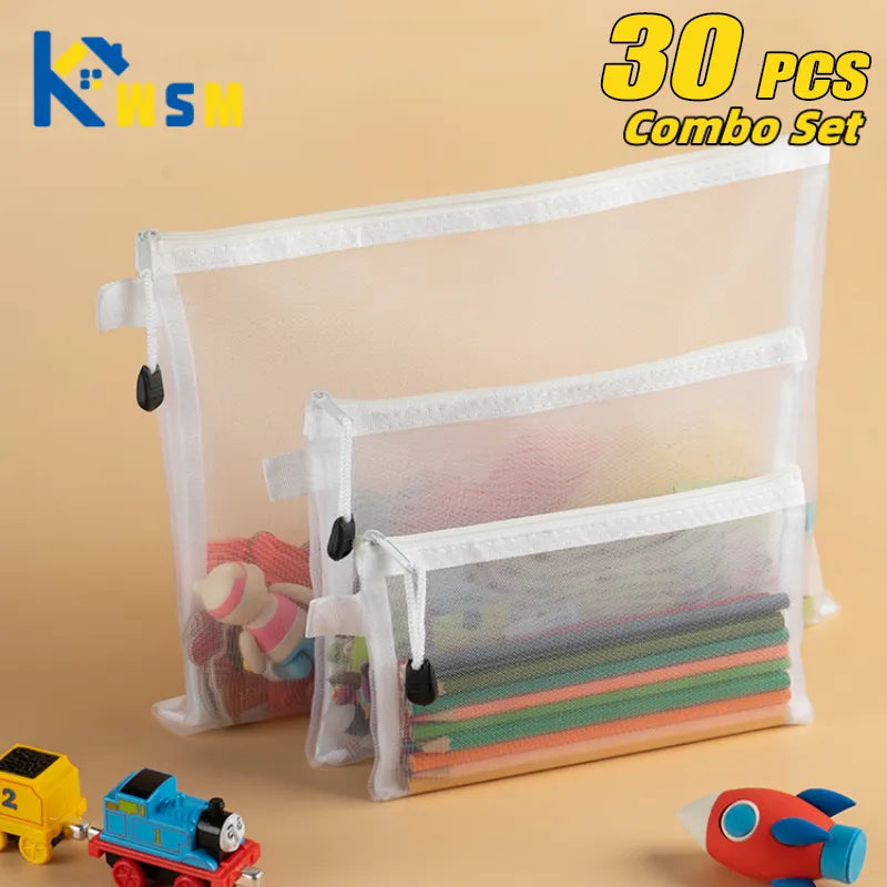 1-30 PCS Mesh Zipper File Bag Waterproof Moisture-proof Zipper Folder Toy Storage Bag Storage Tools Cosmetic Organization Bag