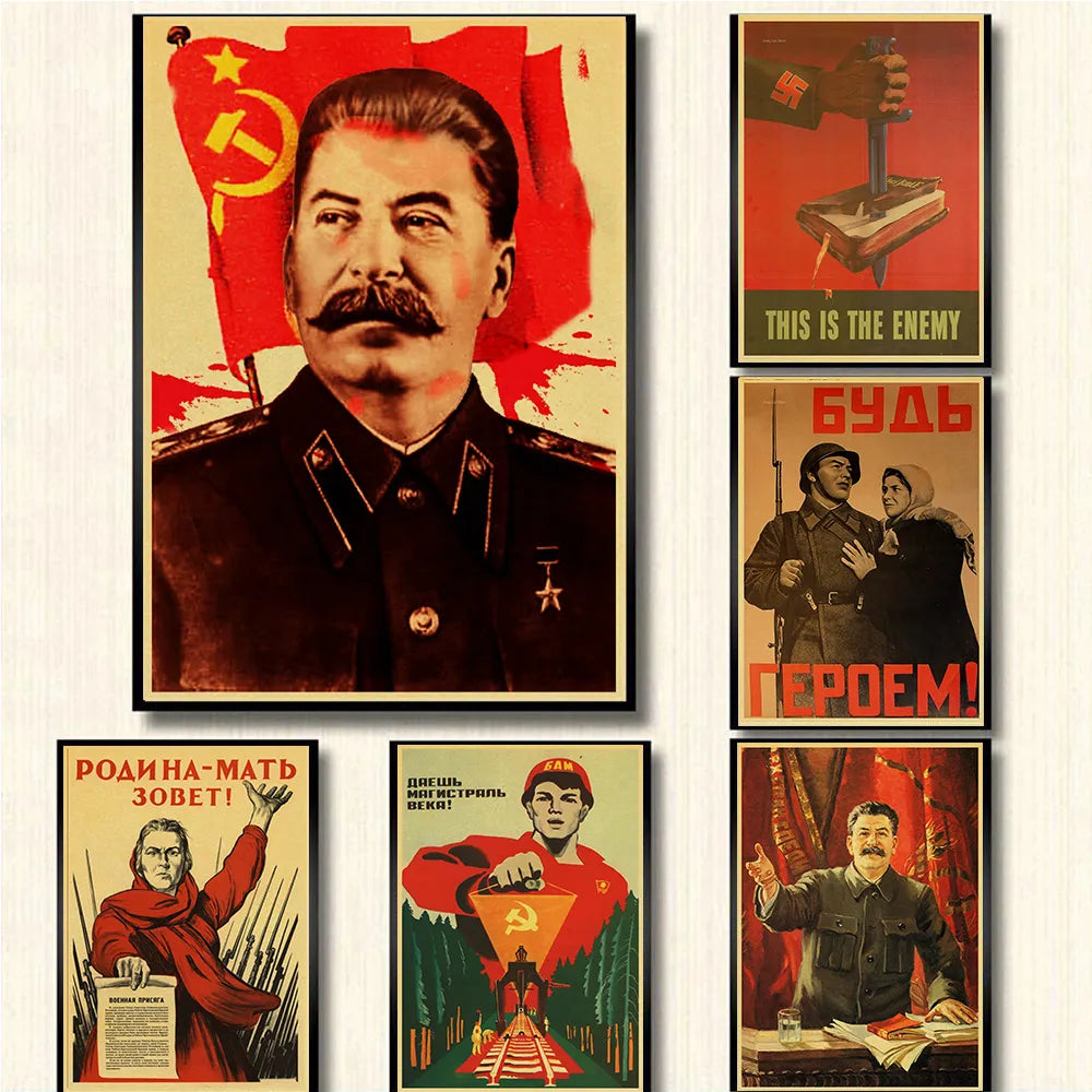 USSR CCCP Russian Stalin Portrait Soviet Retro Posters Art Painting Kraft Paper Prints Wall Sticker Room Bar Cafe Decoration