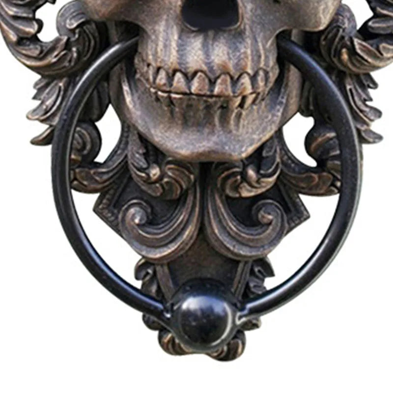 Resin Punk Satan Skull Sheep Head Ring Statues Wall Hanging Decoration Home Door knocker Interior Object Accessories