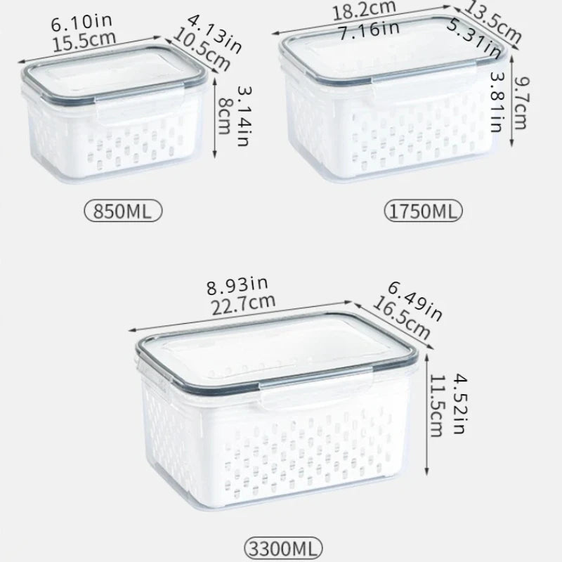 Boîte de rangement de conservation au réfrigérateur, panier de vidange, conteneurs de stockage, boîte scellée, boîte de vidange de légumes et de fruits de qualité alimentaire