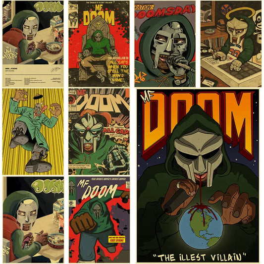 Pósteres Retro MF Doom Doomsday, impresiones en papel Kraft, rapero, cantante, Vintage, hogar, habitación, Bar, cafetería, decoración atística de pared estética, pintura