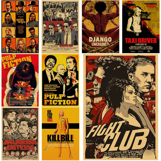 Affiches de film rétro Fight Club/Pulp Fiction/Reservoir Dog/Inglourious Basterds, imprimés Vintage, peintures de décoration murale artistique pour salle de maison