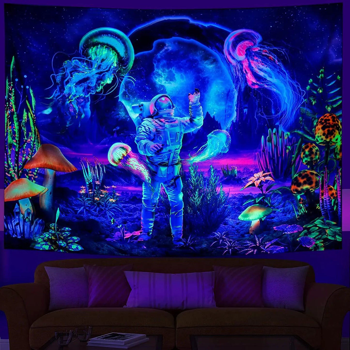 Tapisserie fluorescente Van Gogh Star Sky, Mandala esthétique sur le mur, tapisserie Trippy en tissu suspendu, décor psychédélique pour chambre à coucher