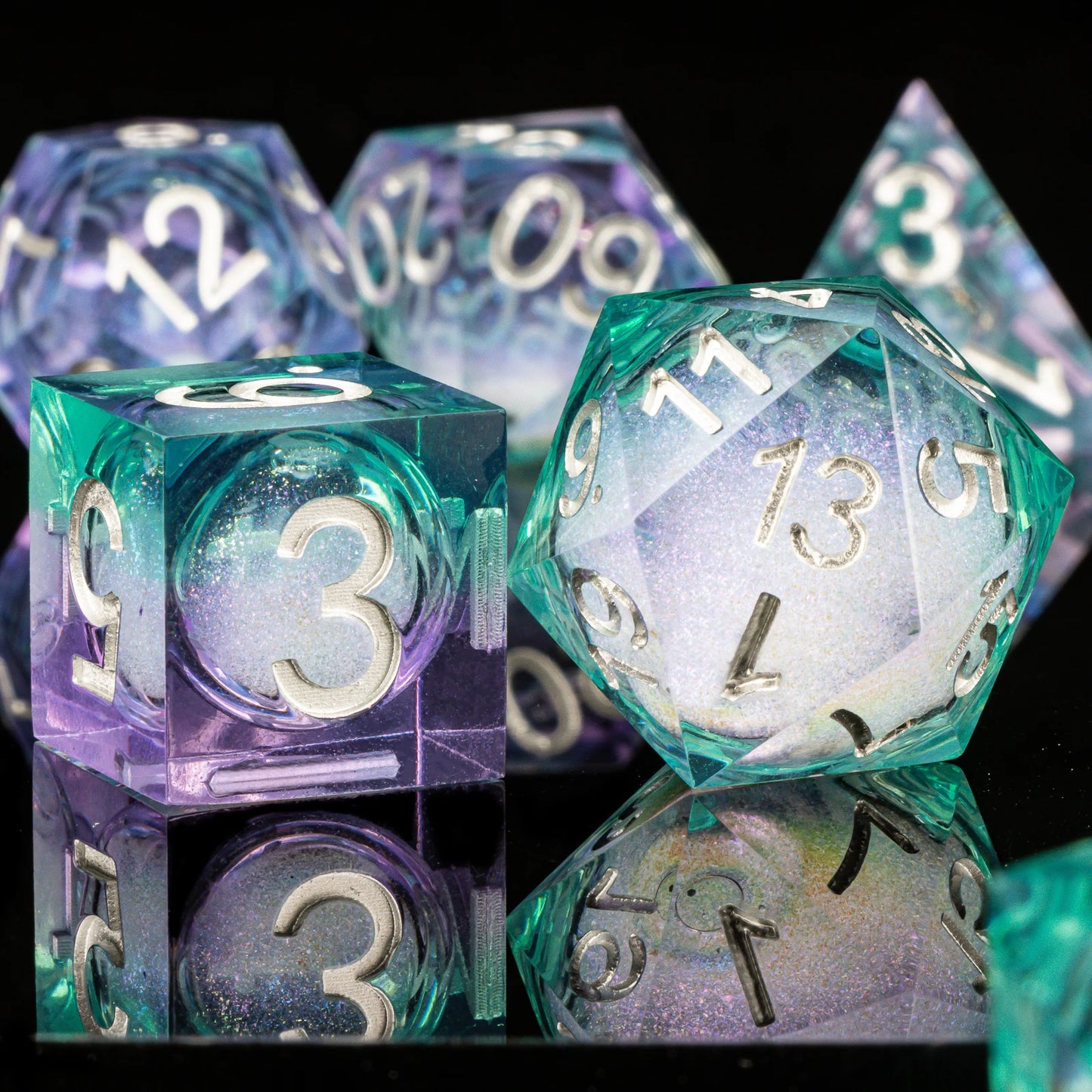 Sharp Edge Dice Dungeons and Dragons liquid core Dice , Resin sharp edge dice set dnd, D20 d&d dice , Galaxy Dice set