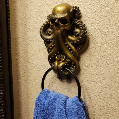 Octopus Skull Door Knocker Iron Unique Bizarre Gothic Home Decor Resin Crafts Door Handles Garden Outdoor Gate Decors Towel Rack