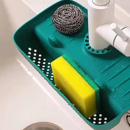 Household Silicone Sink Drain Rack Faucet Splash Proof Drain Rack Water Collecting Pad Sponge Rag Steel Wool Gadget Storage Box