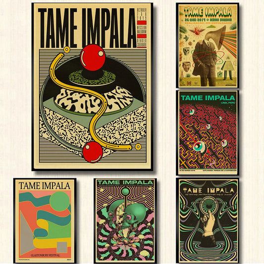 Póster psicodélico Tame Impala, banda de música Rock, carteles de papel Kraft, decoración Vintage para el hogar, habitación, Bar, cafetería, pintura artística estética para pared