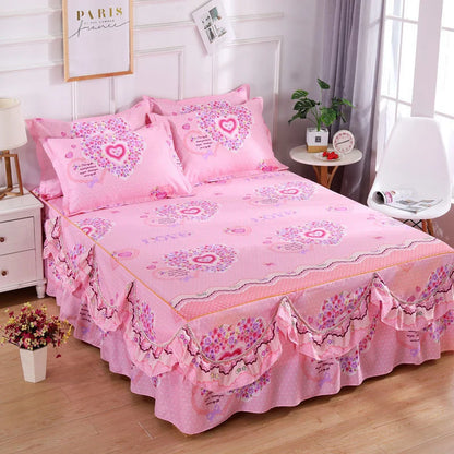 Princess 1-Piece RUFFLES Bedspread Dress Set - King/Queen Size Bed Sheets with Non-Slip Cover (1.5M/1.8M/2M) - Soft Home Bedding