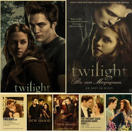 Póster de la película Crepúsculo, Edward Bella, impresiones en papel Kraft retro, imágenes de bricolaje, película vintage, decoración de pared para el hogar, bar, cafetería, pintura