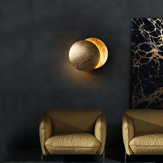 Lámpara de pared redonda moderna para pasillo, iluminación de pared Eclipse para dormitorio, iluminación de noche interior, luz de pared decorativa para sala de estar