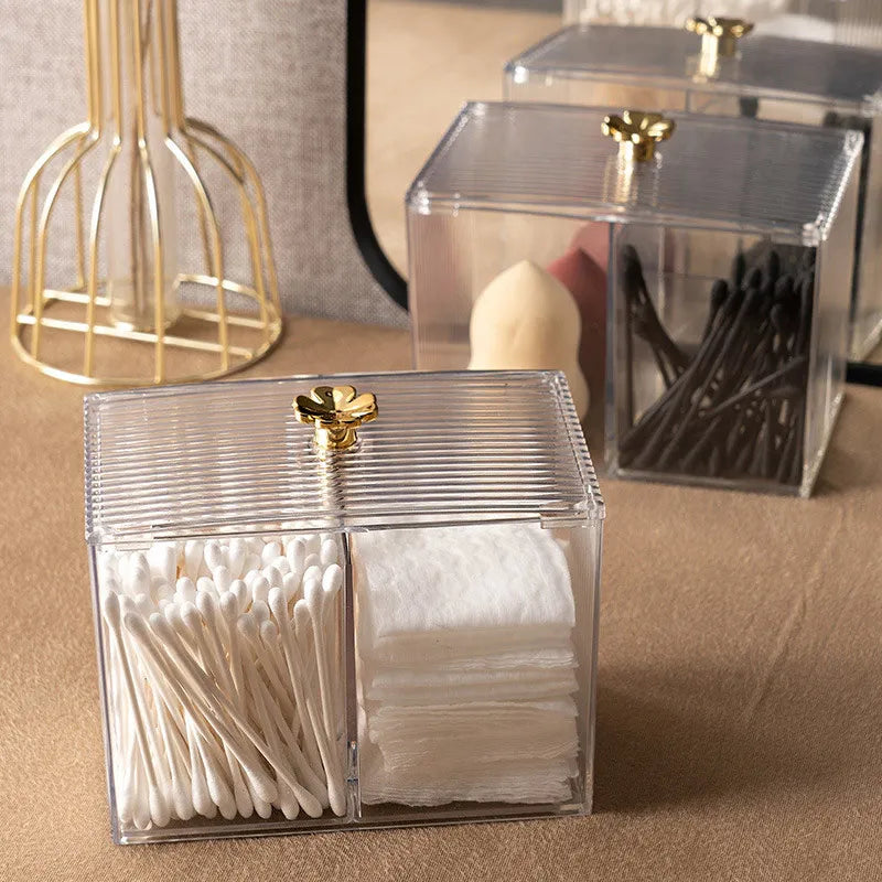 Transparent Acrylic Cotton Swab Storage Box Desktop Dust-Proof Makeup Removal Cotton Lipstick Cosmetics Storage Organization