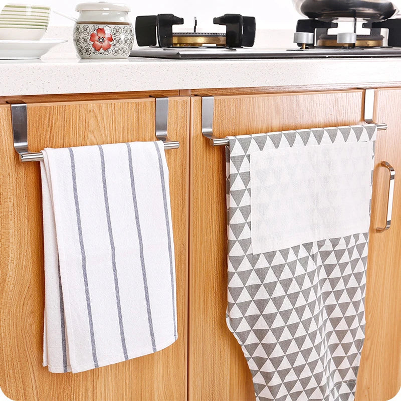 Kitchen Cabinet Door Towel Bar Stainless Steel Door Back Towel Hanging Holder Bathroom Punch-free Towels Hooks  Home Organizer