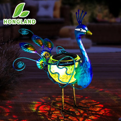 Solar Peacock Statue Light Solar Animal LED Lights Outdoor Solar Power Figurine Waterproof Metal Peacock Yard Art for Pathway