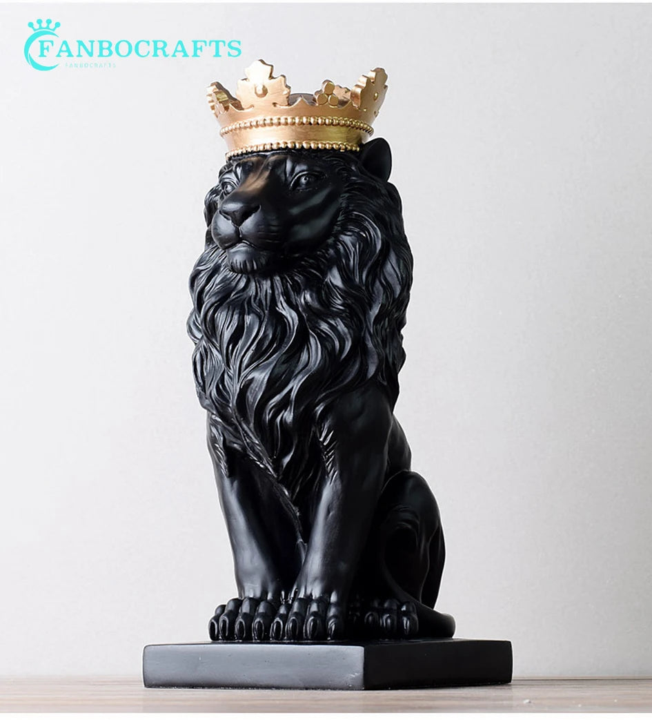 Estatua de León de resina, escultura de Leones de corona, estatuilla de Animal, decoración abstracta para el hogar, modelo nórdico, adornos de mesa