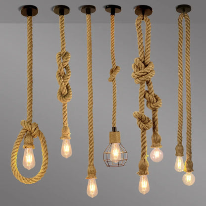 Rétro Vintage corde de chanvre suspension américaine industrielle lampes suspendues créatif Loft Style campagnard plafonniers E27 Edison LED