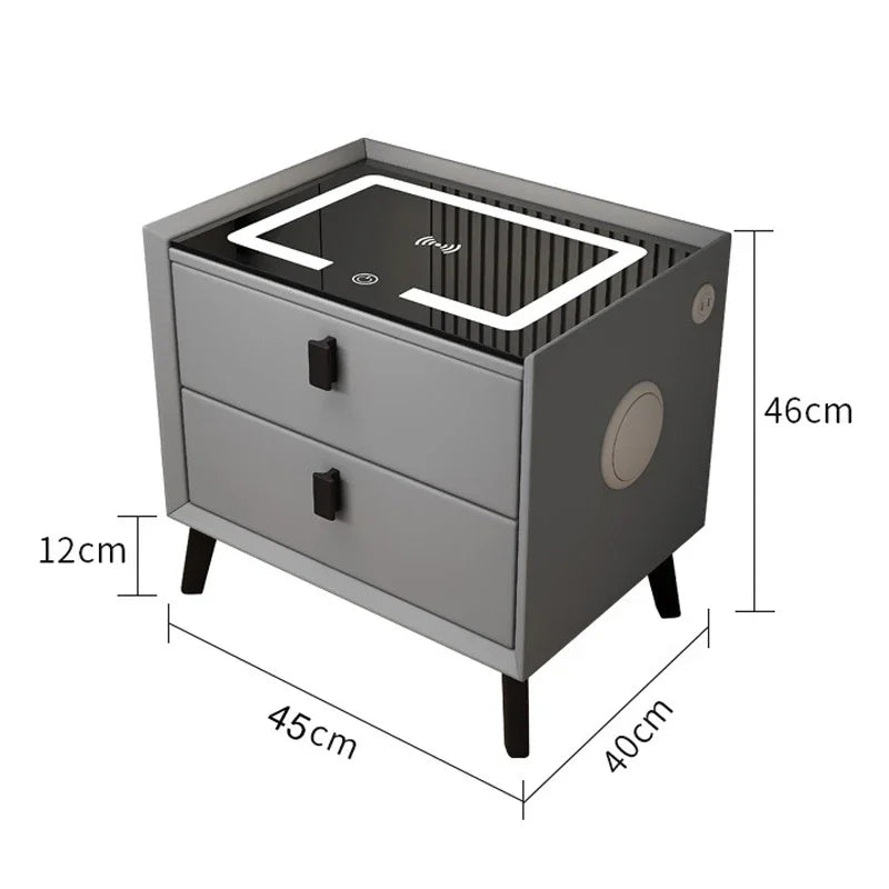 All Solid Wood Smart Bedside Table Simple USB LED Nightstand Modern Bedroom Mini Locker Furniture Bedroom Glass Cabinet