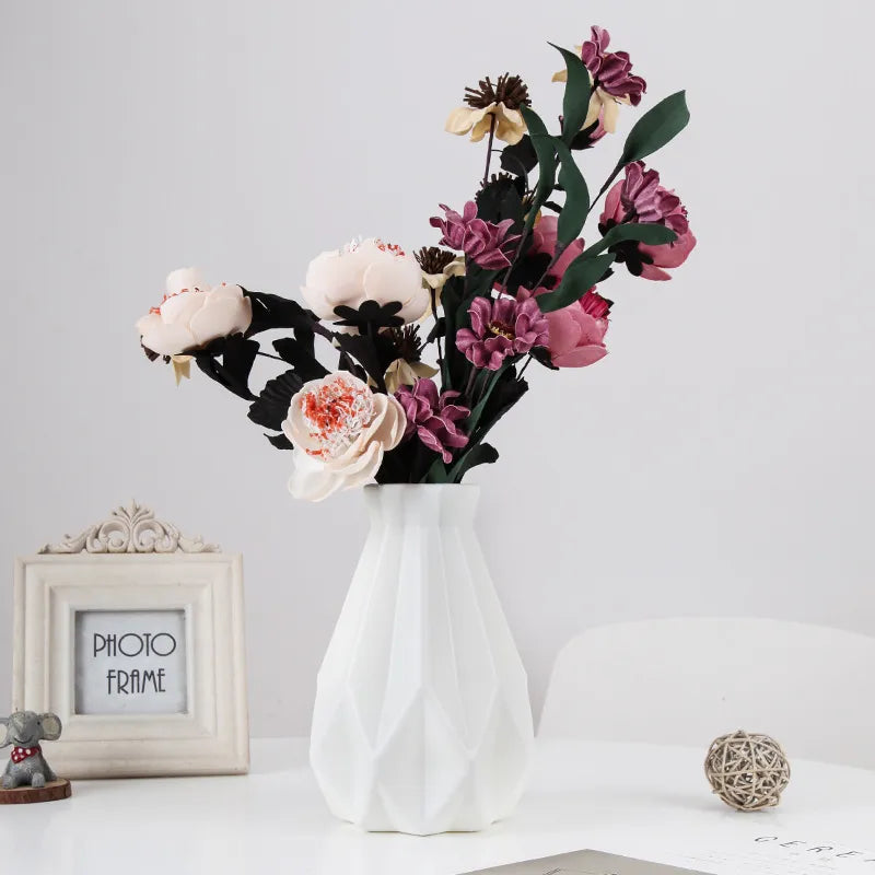 Nordic Flower Vase Imitation Ceramic Plastic Flower Vase Pot Home Living Room Desktop Decoration Wedding Centerpiece Arrangement