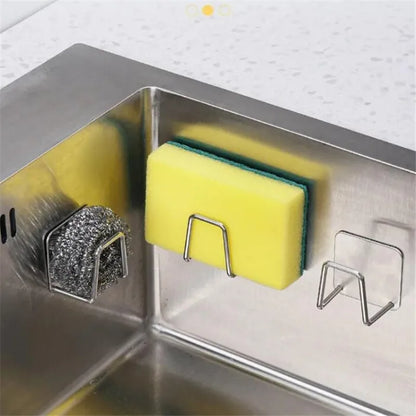 Kitchen Stainless Steel Sink Shelf Sponges Holders Adhesive Drain Drying Rack Wall Hooks Accessories Storage Organizer