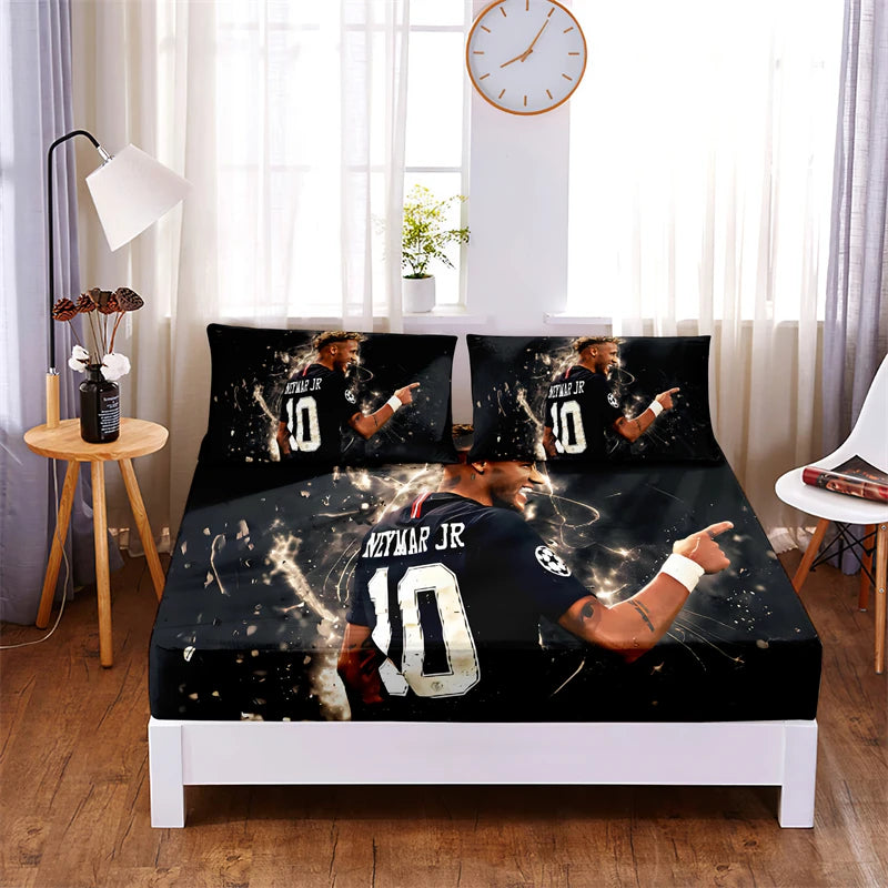 Football Star Bed Sheet Set 3pc Polyester Solid Fitted Sheet Mattress Cover Four Corners With Elastic Band Bedding set