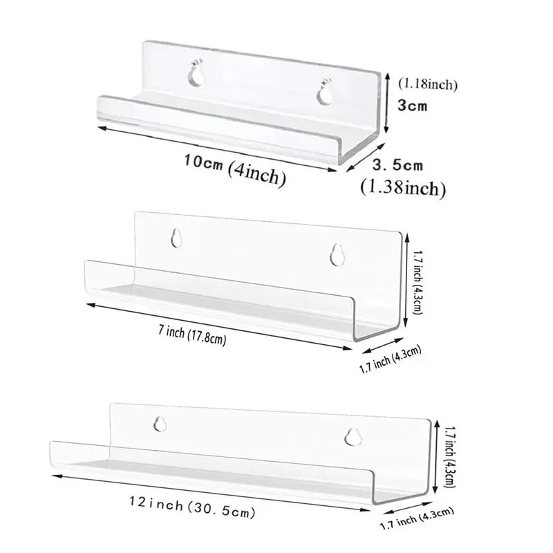 2pcs Acrylic Record Display Stand Shelf Clear Wall Mounted Vinyl Record Holder Floating Shelves LP Record Album Storage Rack