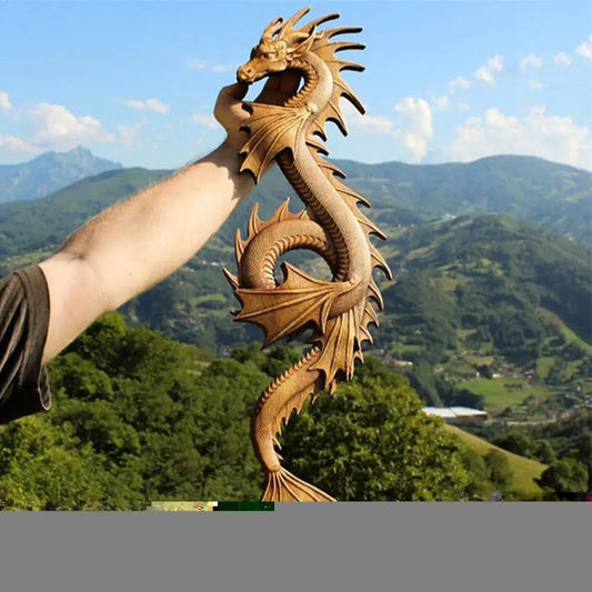 Sculpture en bois Dragon Statue tenture murale décor Sculpture maison ornement artisanat bois