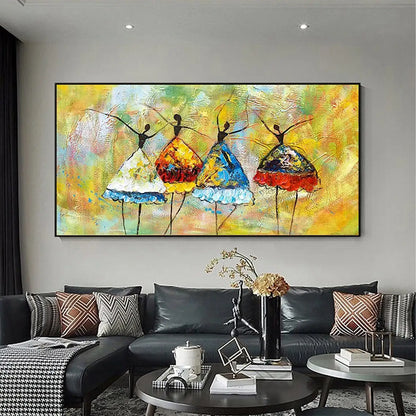 Grande robe colorée abstraite originale ballerine peinte à la main peinture à l'huile texturée peinture acrylique moderne salon mur Art