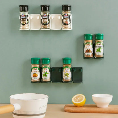 Wall Spice Bottle Rack Kitchen Seasoning Storage Holder Self Adhesive Plastic Clip Cabinet Door Hooks Spice Jar Dispenser Holder