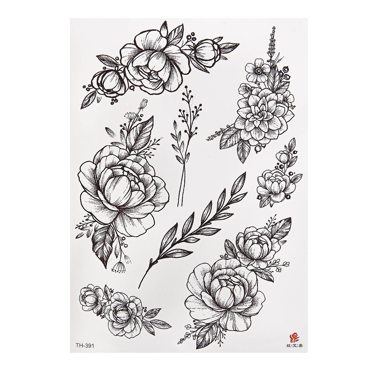 Waterproof Temporary Tattoo Sticker Black Roses Flower Pattern Design Full Flower Arm Body Art Big Large Fake Tattoo Sticker 1PC