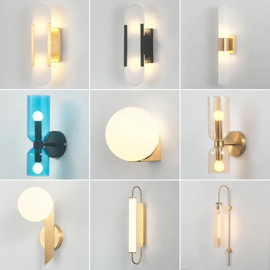 Scandinavian Led Wall Sconce Brass Interior Lamp with Glass Shade for Living Room Bedroom Creative Modern Wall Mirror Lighting