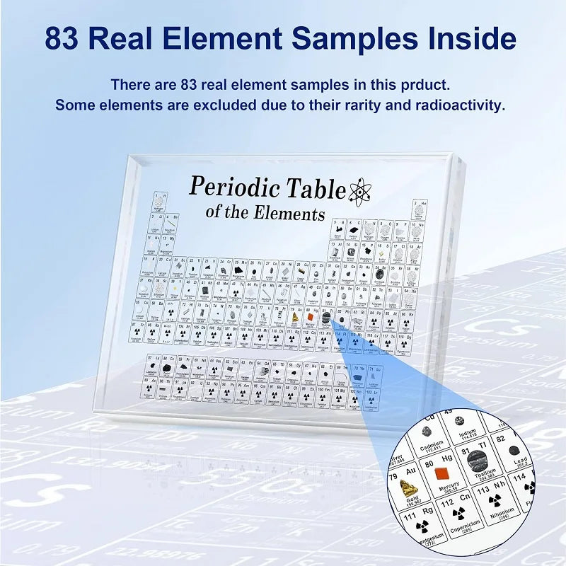 Tableau périodique avec éléments réels intégrés Tableau périodique Mendeleïev transparent Outils pédagogiques Ornements d'étude pour enfants Affichage de bureau