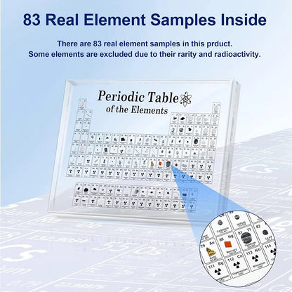 Tableau périodique avec éléments réels intégrés Tableau périodique Mendeleïev transparent Outils pédagogiques Ornements d'étude pour enfants Affichage de bureau