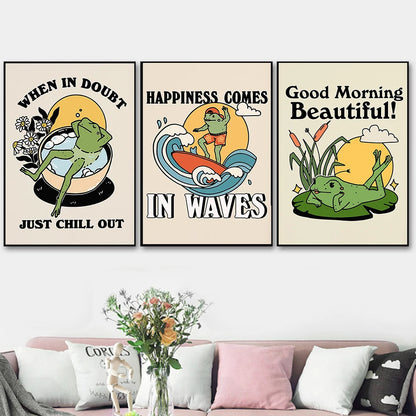 Eres exactamente divertido cartel de setas Retro 70s Groovy Hippie Ball Dancing Frogs lienzo pintura pared imágenes artísticas decoración del hogar